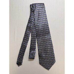 Stonehenge Men’s 100% Silk Necktie Handmade Tie Made In USA Navy Blue Geometric